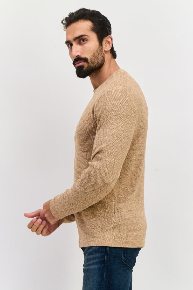 Selected Homme Men Crew Neck Long Sleeve Knitted Sweater, Dark Beige - Image 2