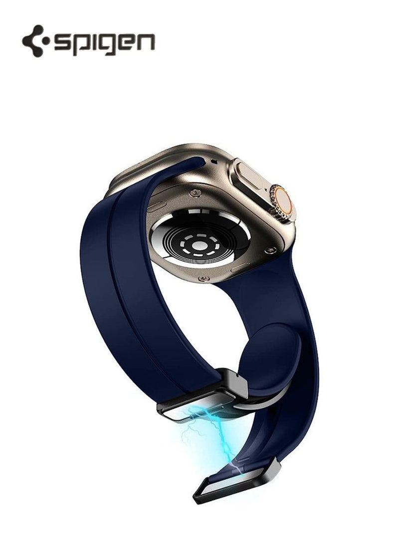 Spigen Stylish Magnetic Folding Buckle Clasp Watch Band for Apple Watch 38mm 40mm 41mm Series 9, 8, 7, 6, 5, 4, 3, 2,1 & SE Silicone Leather – Deep Navy Blue - Image 1