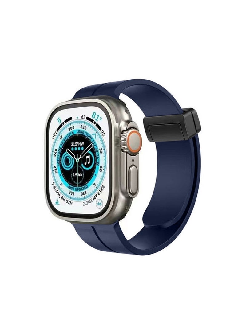 Spigen Stylish Magnetic Folding Buckle Clasp Watch Band for Apple Watch 38mm 40mm 41mm Series 9, 8, 7, 6, 5, 4, 3, 2,1 & SE Silicone Leather – Deep Navy Blue - Image 2