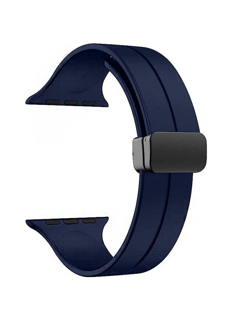 Spigen Stylish Magnetic Folding Buckle Clasp Watch Band for Apple Watch 38mm 40mm 41mm Series 9, 8, 7, 6, 5, 4, 3, 2,1 & SE Silicone Leather – Deep Navy Blue - Image 3