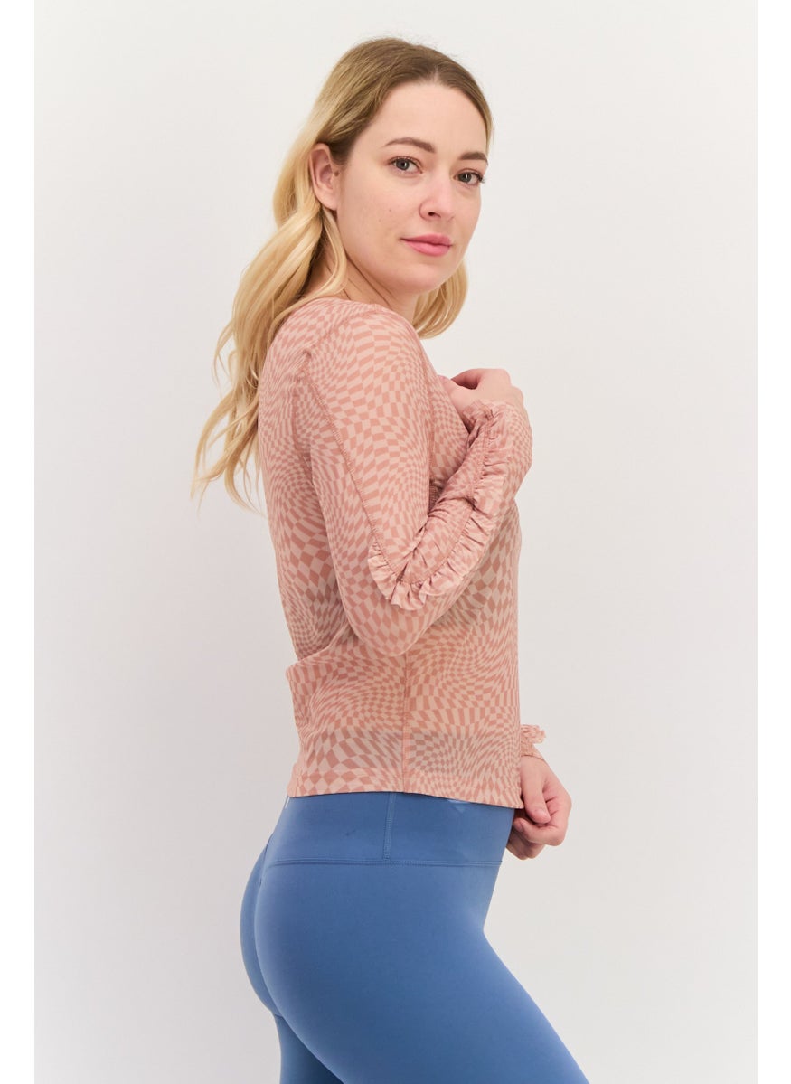 Adidas - Women Sportswear Fit Long Sleeves Yoga Top, Tan Combo - Image 1
