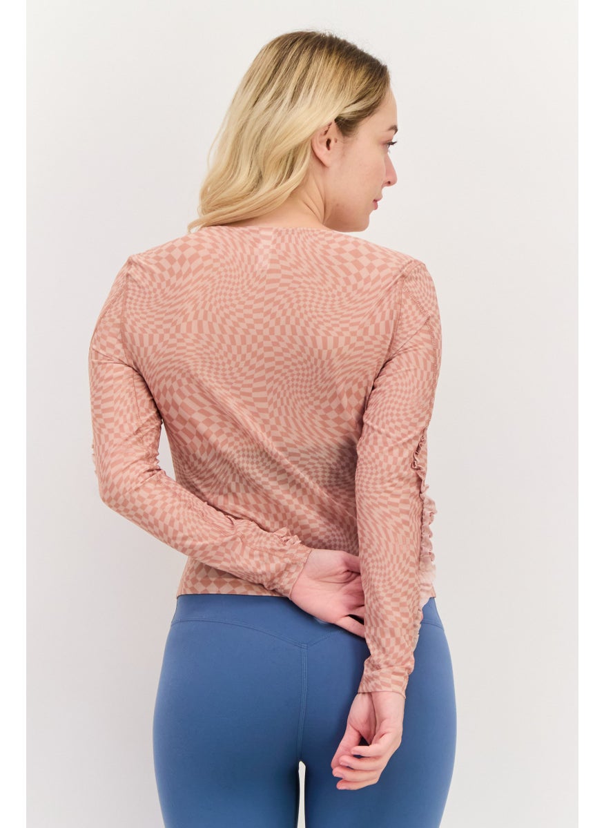 Adidas - Women Sportswear Fit Long Sleeves Yoga Top, Tan Combo - Image 1