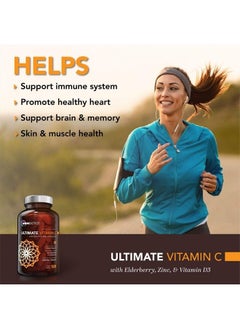 OmniBiotics Ultimate Vitamin C 2000 mg with Full Servings of Zinc, Elderberry, & Vitamin D3 - Advanced Immune Support & Antioxidant Supplement - 120 Vegan Tablets  - Image 3