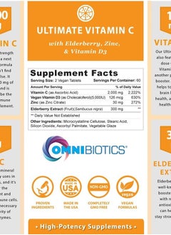 OmniBiotics Ultimate Vitamin C 2000 mg with Full Servings of Zinc, Elderberry, & Vitamin D3 - Advanced Immune Support & Antioxidant Supplement - 120 Vegan Tablets  - Image 2