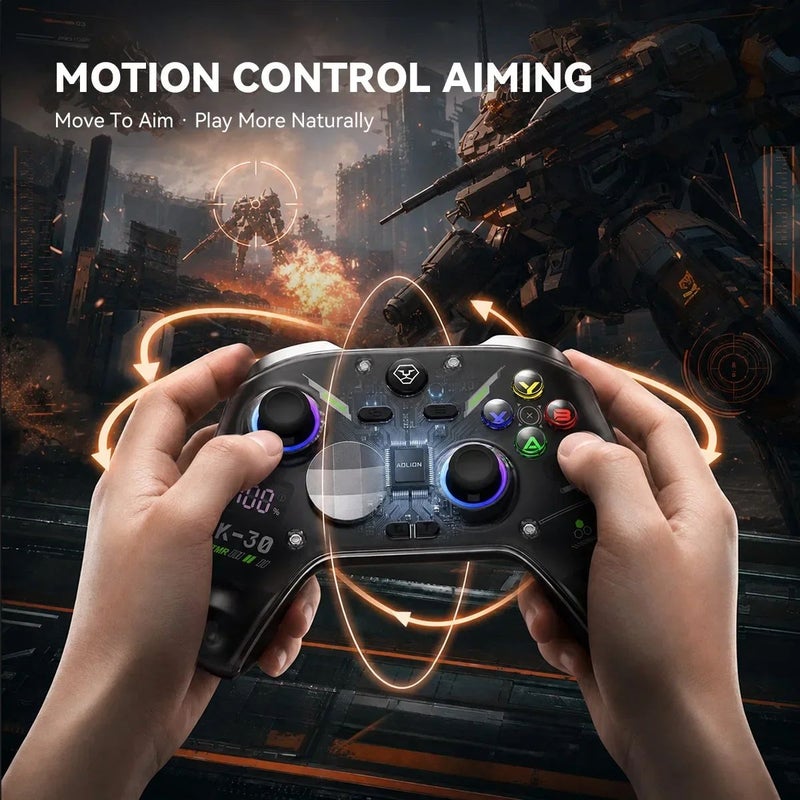 Aolion K30 Wireless RGB Game Controller for Switch 2 / PC / Phone, Hall Trigger, with Charging Base, Black - Image 4