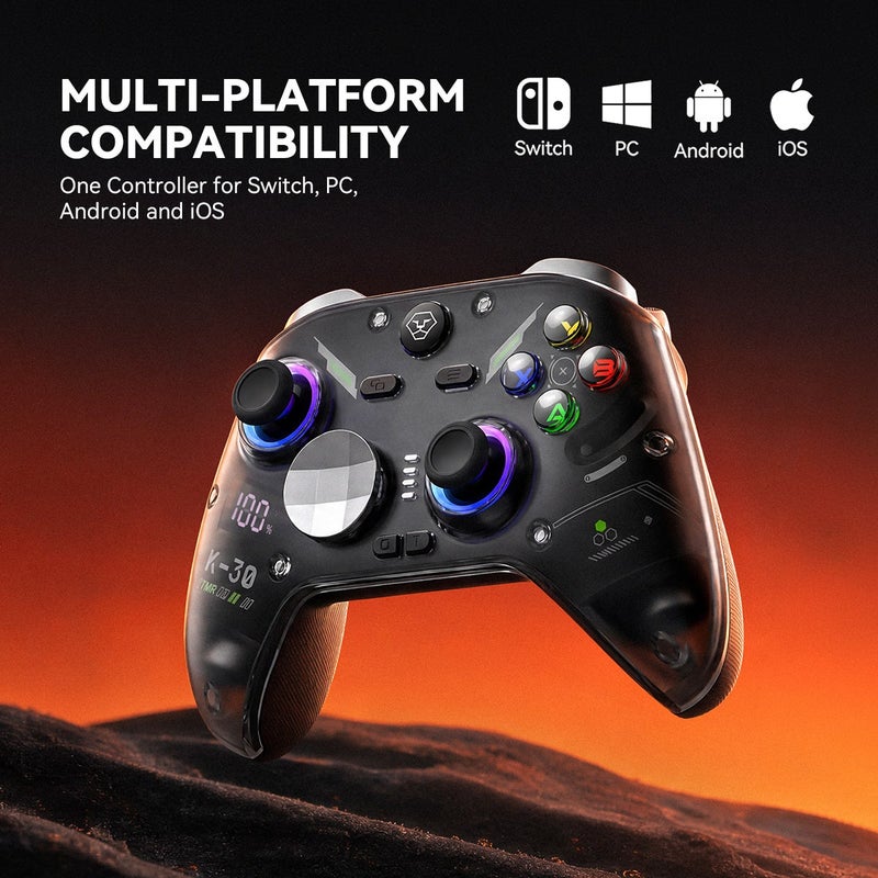 Aolion K30 Wireless RGB Game Controller for Switch 2 / PC / Phone, Hall Trigger, with Charging Base, Black - Image 3