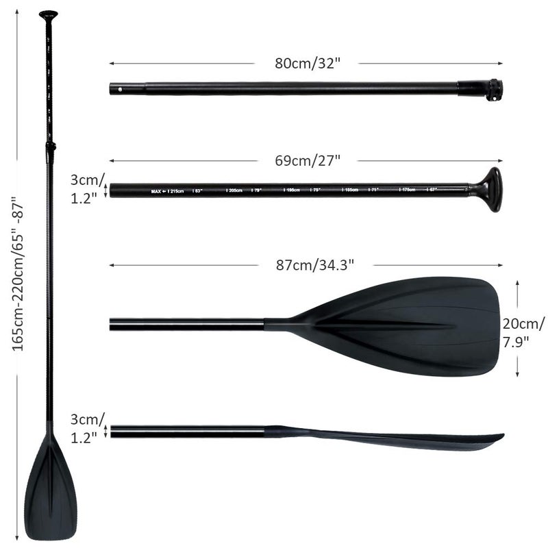 Karltion SUP Paddle - Adjustable 3 Pieces Stand-Up Board Paddles Floating Aluminum Alloy Shaft Easy Packable Travel SUP-Black - Image 3