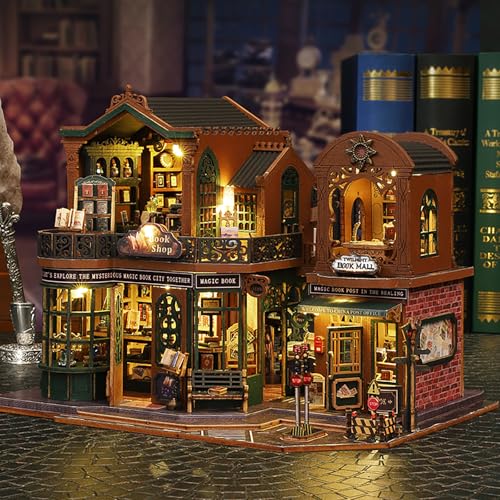 Shylamb DIY Book Nook Kit DIY Miniature Dolls House Kit with Furniture and LED Light 3D Puzzle Wooden Art Bookends Model Kits for Adults to Build Twilight Bookstore - Image 5