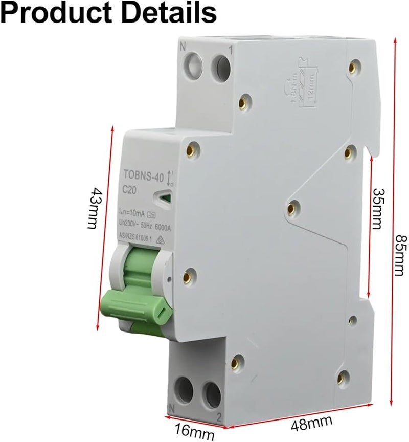 20A 1P+N RCBO Circuit Breaker With Over Current And Leakage Protection - Image 5