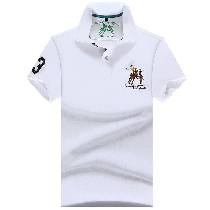 Men's Short Sleeve Polo Shirt Casual Button Down Top Loose Fit Embroidered Design - Image 3