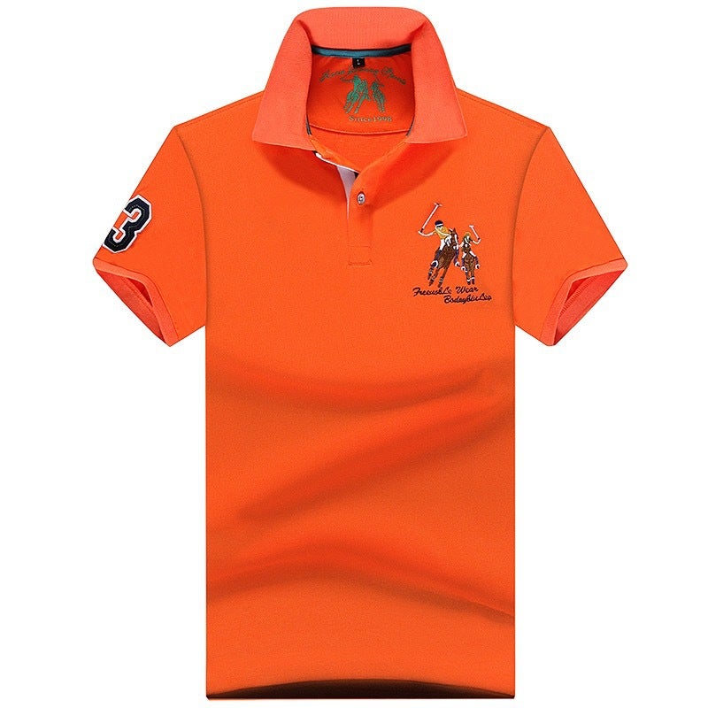 Men's Short Sleeve Polo Shirt Casual Button Down Top Loose Fit Embroidered Design - Image 2
