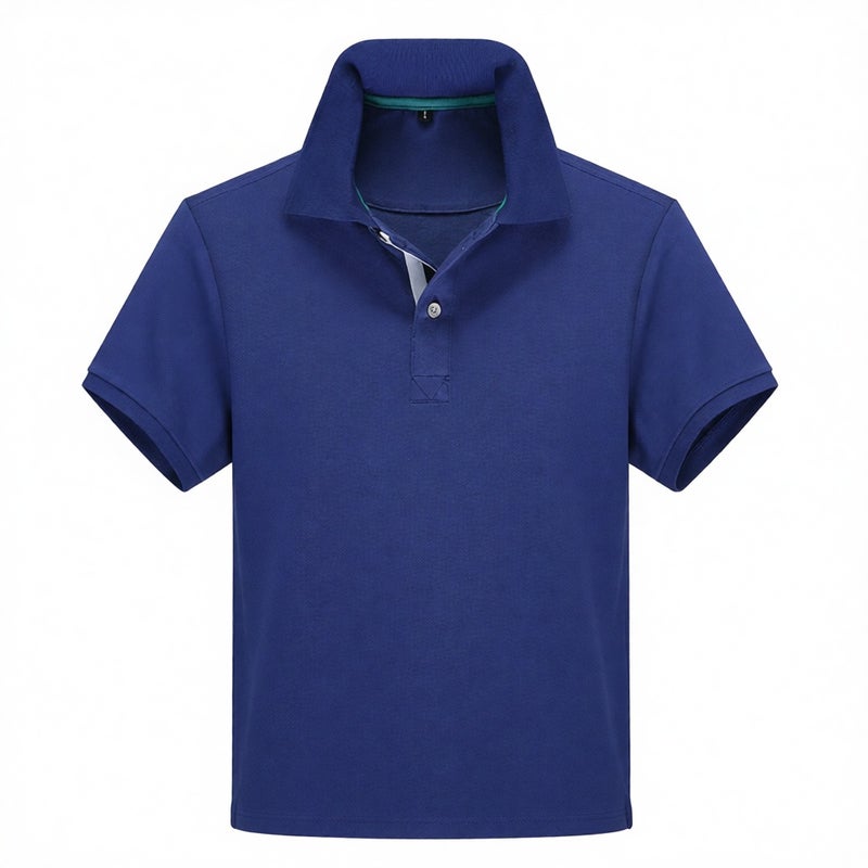 Men's Short Sleeve Polo Shirt Casual Button Down Top Loose Fit Embroidered Design - Image 1