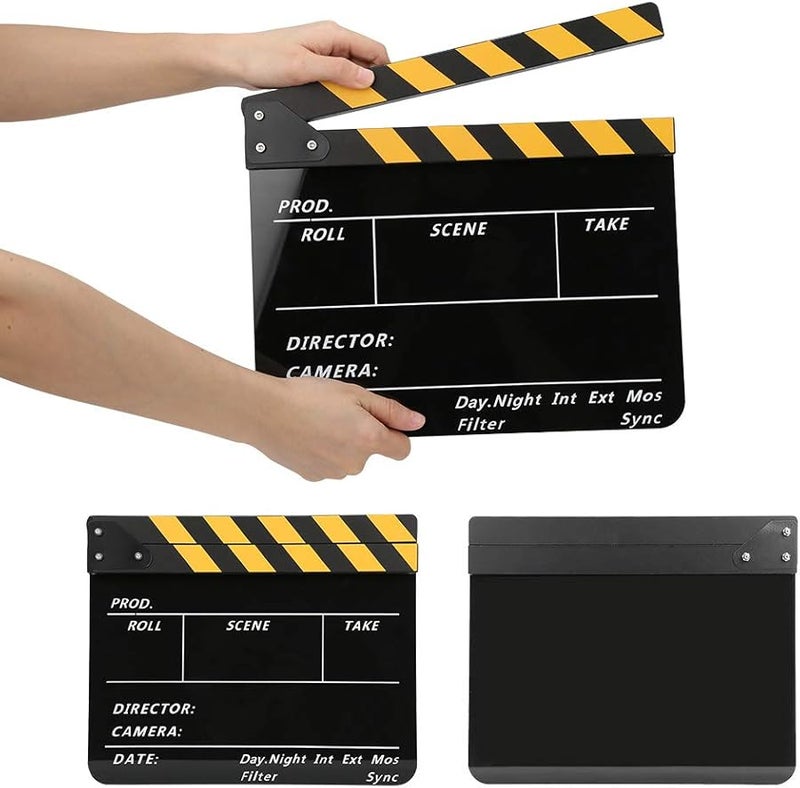 Yellow Striped Acrylic Clapperboard 30x25cm Professional Director Board With Built In Magnets - Image 5