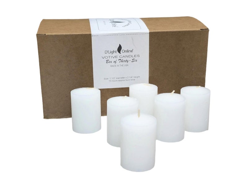 D'light Online 15 Hour Unscented White Emergency and Events Bulk Votive Candles for Wedding Votives, Luminary Candles, Restaurants, Churches, Bars, Parties, Spa and Decor (Set of 36 - White, 15 Hour) - Image 1