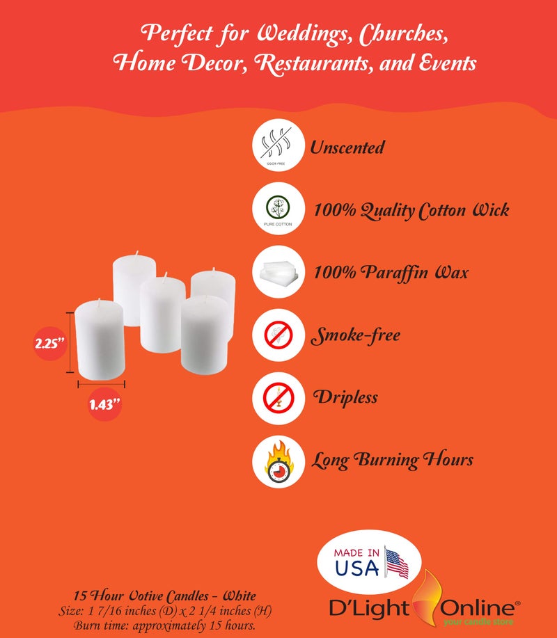 D'light Online 15 Hour Unscented White Emergency and Events Bulk Votive Candles for Wedding Votives, Luminary Candles, Restaurants, Churches, Bars, Parties, Spa and Decor (Set of 36 - White, 15 Hour) - Image 2