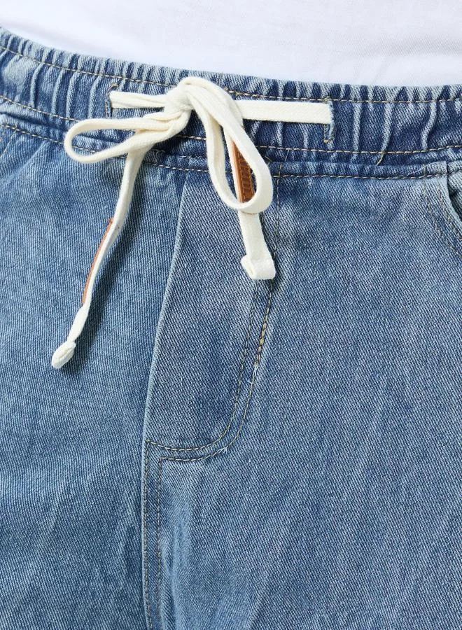 Styli Light Blue Styli Men Relaxed Fit Jeans with Drawcord Waist for Men | Best Price UAE