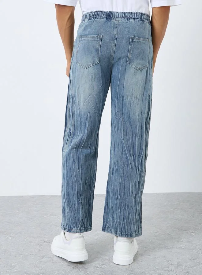 Styli Light Blue Styli Men Relaxed Fit Jeans with Drawcord Waist for Men | Best Price UAE