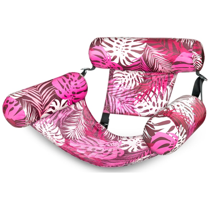 SLOOSH Pool Floats Chairs Adult Inflatable Pool Lounge Plant Pattern Floating Mat Hammock Blow up Water Chairs Noodles rafts for Party Summer Water Beach Fun Pink Leaves - Image 1