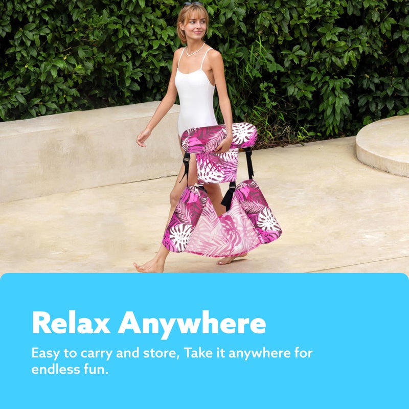 SLOOSH Pool Floats Chairs Adult Inflatable Pool Lounge Plant Pattern Floating Mat Hammock Blow up Water Chairs Noodles rafts for Party Summer Water Beach Fun Pink Leaves - Image 5