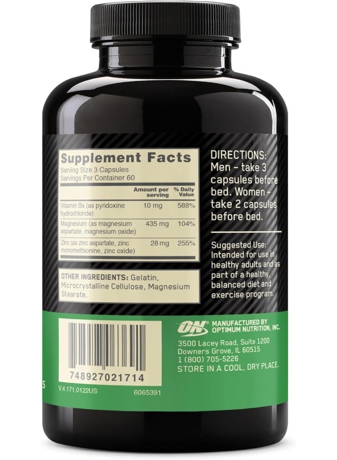 Optimum Nutrition ZMA Zinc for Immune Support, Muscle Recovery and Endurance Supplement for Men and Women, Zinc and Magnesium Supplement - 180 Capsules - Image 2