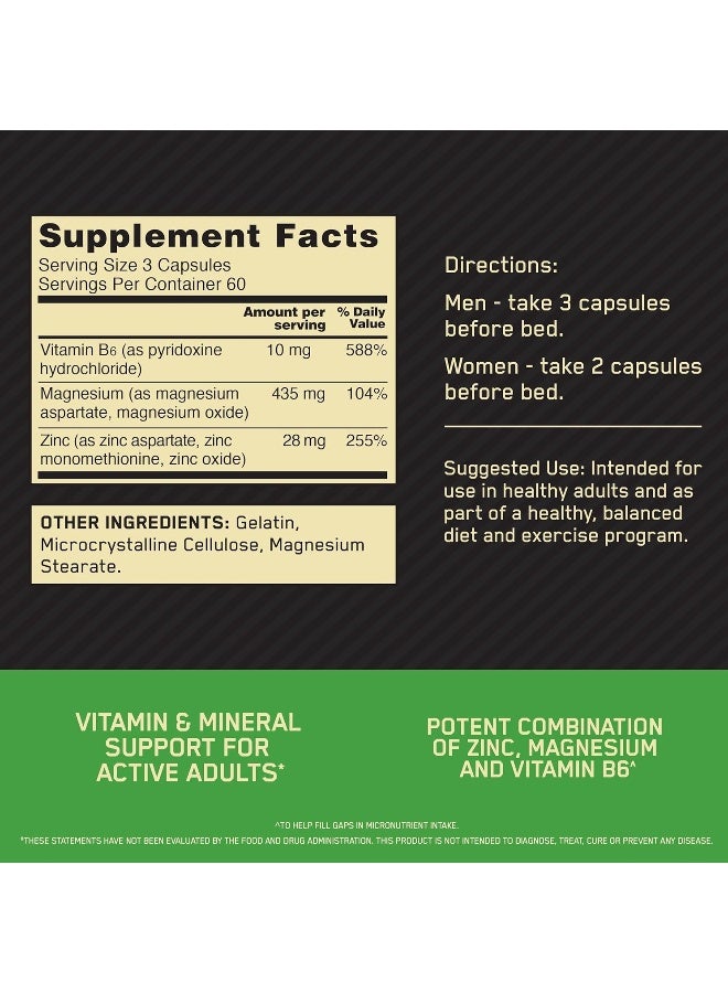 Optimum Nutrition ZMA Zinc for Immune Support, Muscle Recovery and Endurance Supplement for Men and Women, Zinc and Magnesium Supplement - 180 Capsules - Image 3