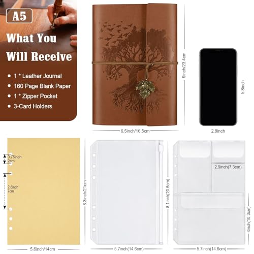 OMEYA PU Leather Journals Notebooks with Blank Pages, Vintage Refillable Journal for Writing, Travel Diary Art Sketchbook to Write in, Gifts for Women, Men, Teen Girls and Boys, 160 Pages (Brown, A5) - Image 2
