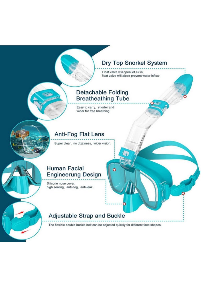 Generic Foldable Anti Fog Snorkel Mask Set with Full Dry Top System for Professional Snorkeling and Free Swimming Gear for Adults and Kids Diving Masks S/M Size  - Image 3