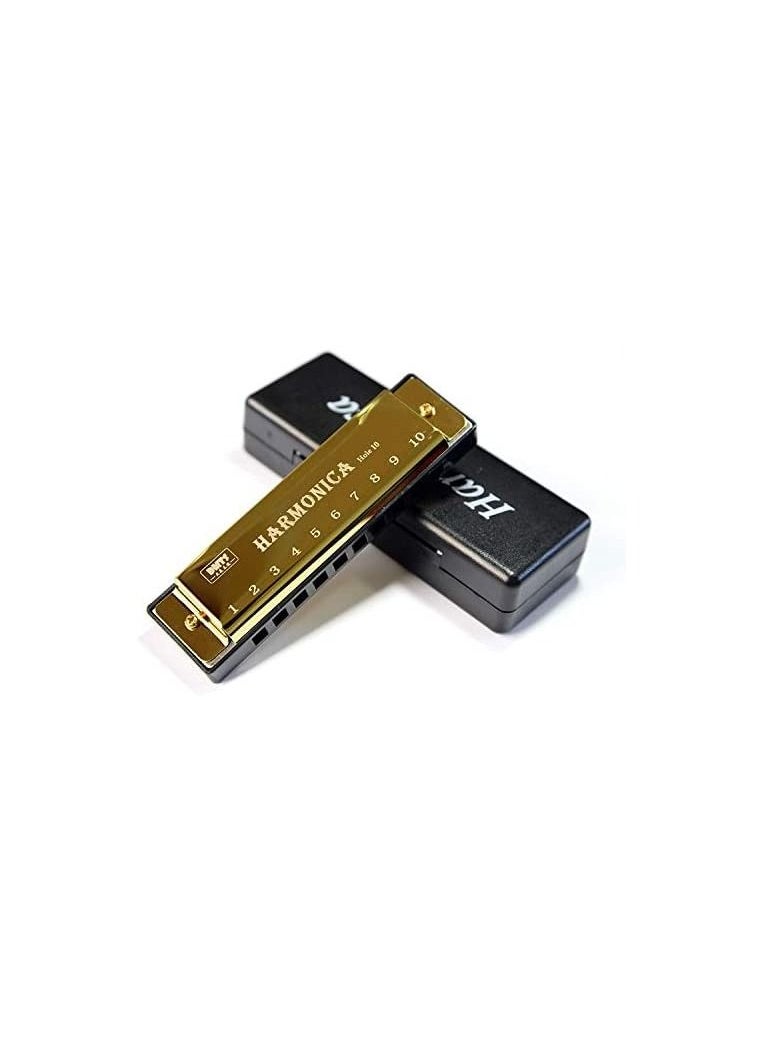 Megarya Harmonica 10 Holes Harp 20 C Tone Diatonic Harp key C Blues Jazz band mouth organ Harp Early Education Baby Music Sense Training (Color : Gold)  - Image 1
