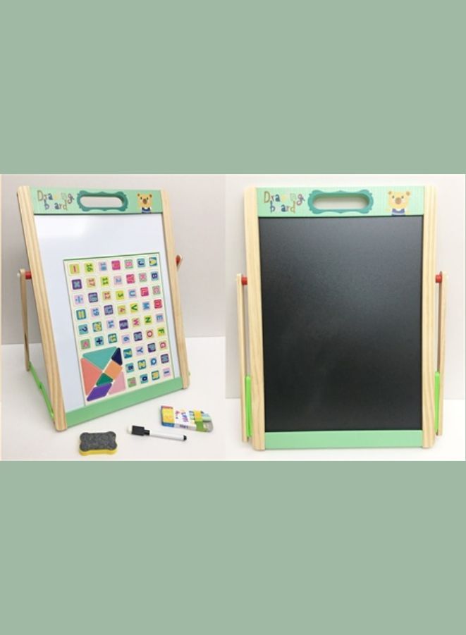 Wooden Portable Magnetic Writing Board Blackboard with Pen, Eraser, Magnetic Alphabets - Image 1