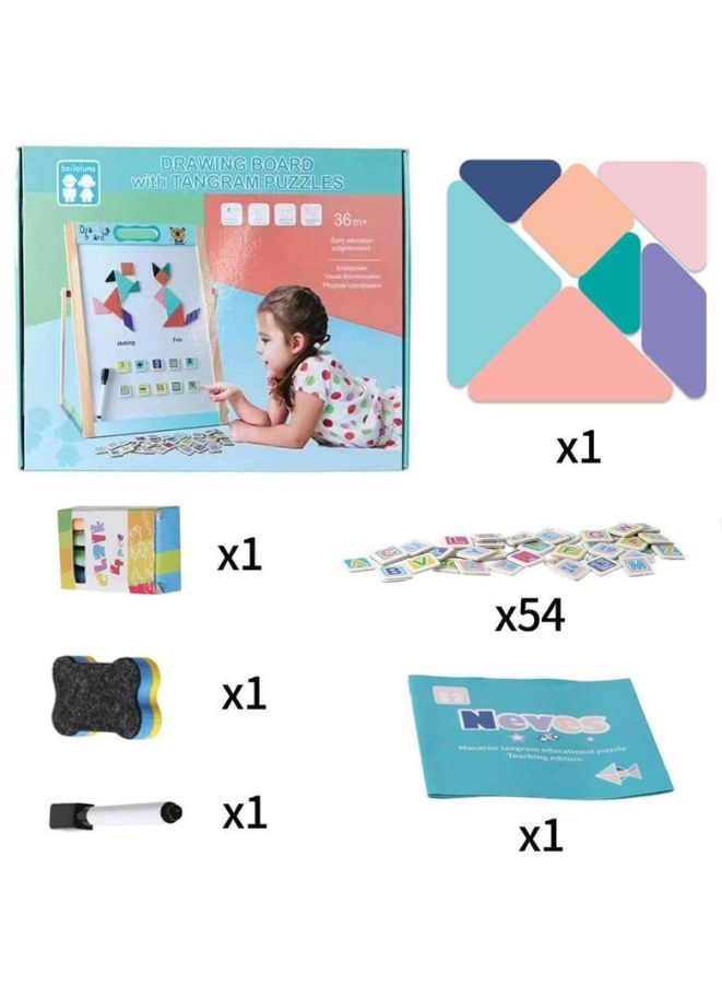 Wooden Portable Magnetic Writing Board Blackboard with Pen, Eraser, Magnetic Alphabets - Image 4
