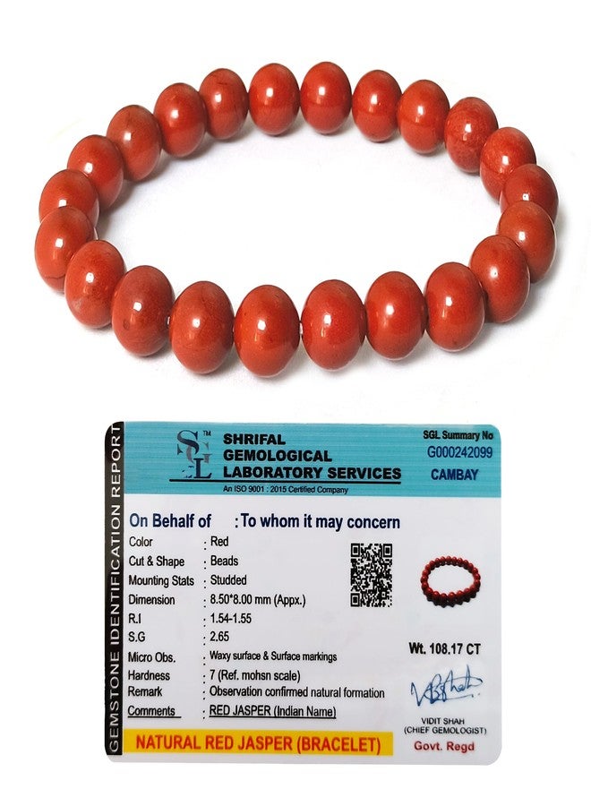 CRIKI Red Jasper Bracelet Original Certified for Men and Women - Natural Red Bracelet for Money, Reiki, Chakra Healing, Courage, Strength and Good Luck - 8 MM Beads - Image 1