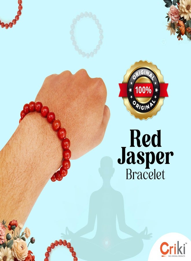 CRIKI Red Jasper Bracelet Original Certified for Men and Women - Natural Red Bracelet for Money, Reiki, Chakra Healing, Courage, Strength and Good Luck - 8 MM Beads - Image 2