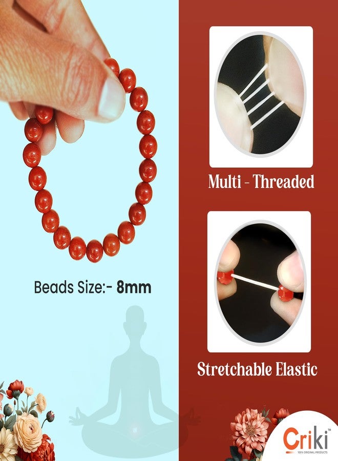 CRIKI Red Jasper Bracelet Original Certified for Men and Women - Natural Red Bracelet for Money, Reiki, Chakra Healing, Courage, Strength and Good Luck - 8 MM Beads - Image 3