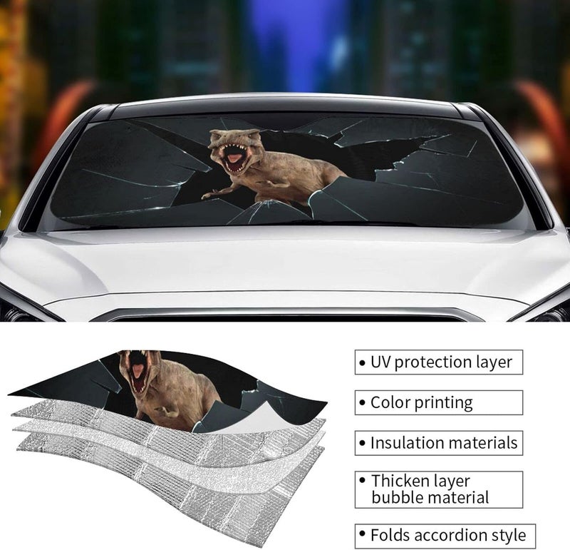 YOSA Angry Dinosaur Car Windshield Sun Shade - UV Protection for SUVs, Trucks, and Cars - Image 5
