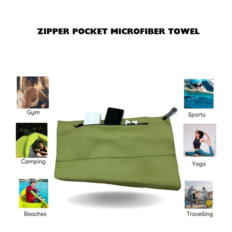 Purple Quick Dry Sweat Absorbent Gym Towel With Zipper Pocket For Training Workout Phone Keys Storage - Image 4