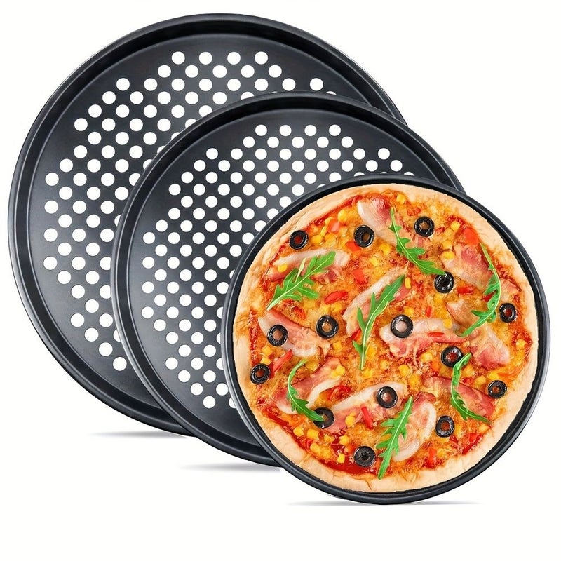 Non Stick Perforated Carbon Steel Pizza Pan 10.24 Inch Set For Oven Baking - Image 1