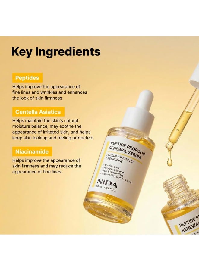 NIDA Peptide Propolis Renewal Serum | Peptide Complex, Propolis Extract, Adenosine | Youthful Look, Wrinkles, Fine Lines, Pore & Sebum Care | 1.69 fl.oz., 50ml - Image 5
