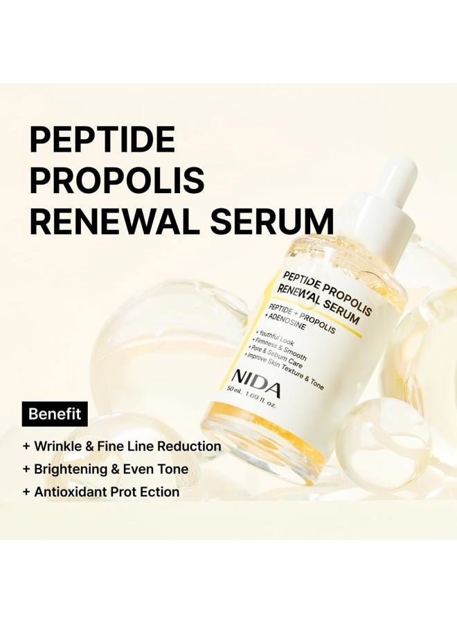 NIDA Peptide Propolis Renewal Serum | Peptide Complex, Propolis Extract, Adenosine | Youthful Look, Wrinkles, Fine Lines, Pore & Sebum Care | 1.69 fl.oz., 50ml - Image 2