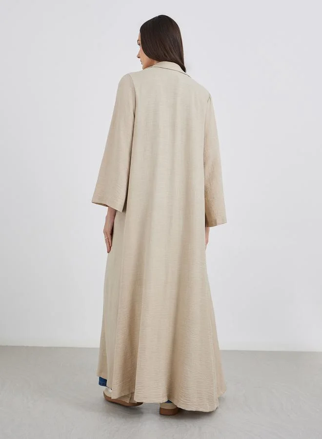 Amirah Amirah Women Beige Front Open Abaya with Notch Lapel