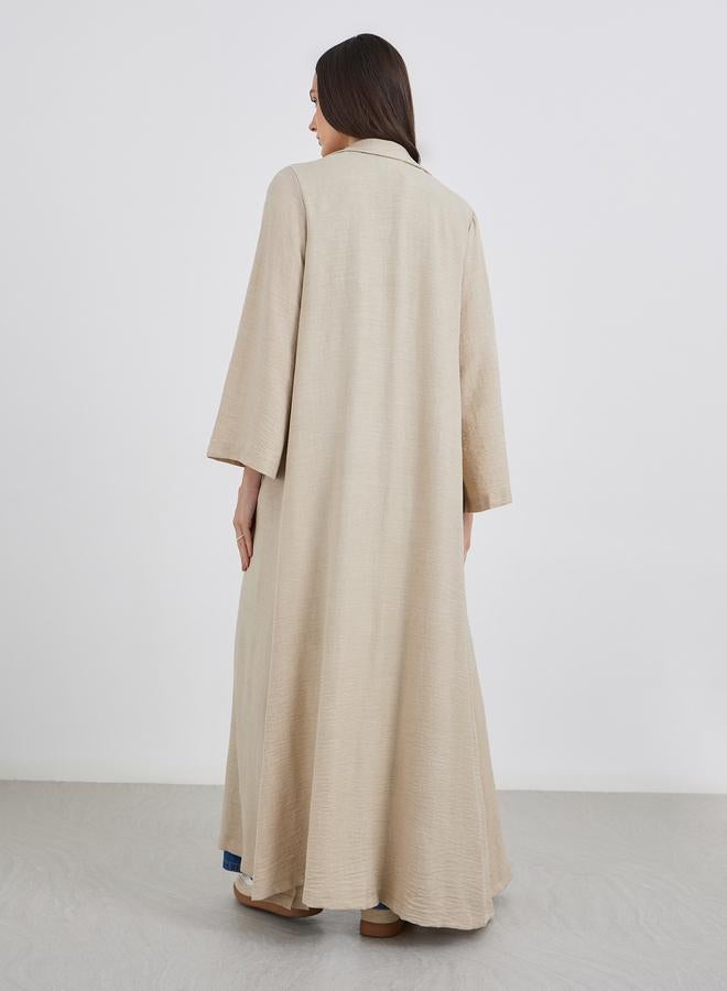 Styli Women Beige Front Open Abaya with Notch Lapel - Image 5