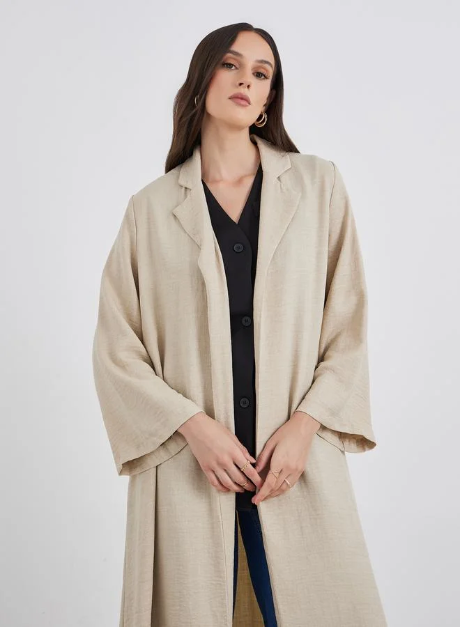 Amirah Amirah Women Beige Front Open Abaya with Notch Lapel