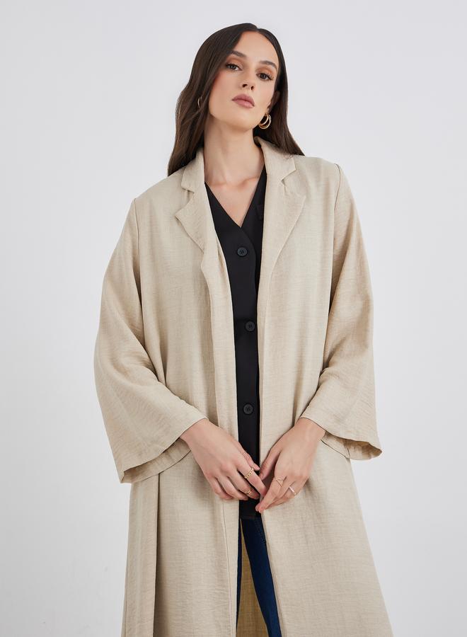 Styli Women Beige Front Open Abaya with Notch Lapel - Image 3