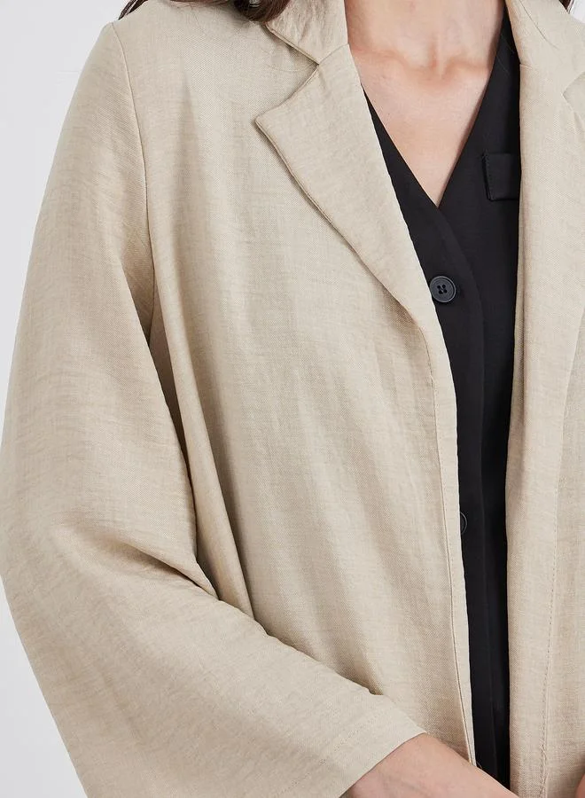 Amirah Amirah Women Beige Front Open Abaya with Notch Lapel