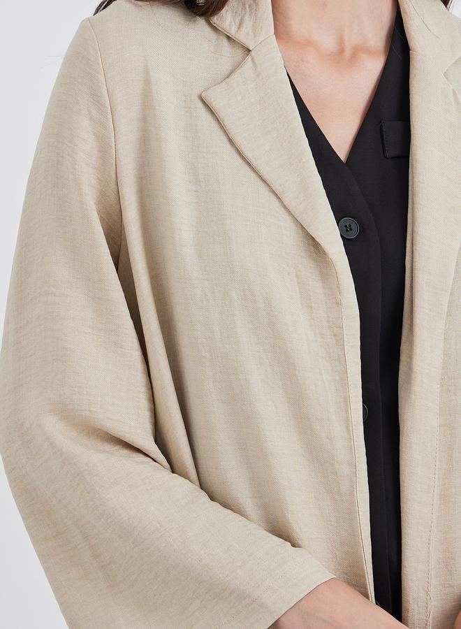 Styli Women Beige Front Open Abaya with Notch Lapel - Image 4