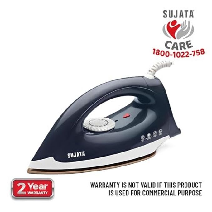 SUJATA Smooth Slide 1100 Watts , Stainless Steel Dry Iron | Overheat Protection Thermal Fuse | American Heritage Double Coat Non-stick | Designed for Tricky Areas - Image 2