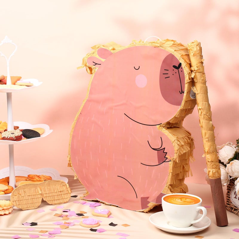 Sonwyoung Capybara PiÃ±ata for Kids Birthday Party 15.7 x 10 x 2.8 Inches Animal PiÃ±ata with Bat Blindfold and Confetti for Baby Shower Photo Props Cinco De Mayo Fiesta Decoration - Image 2