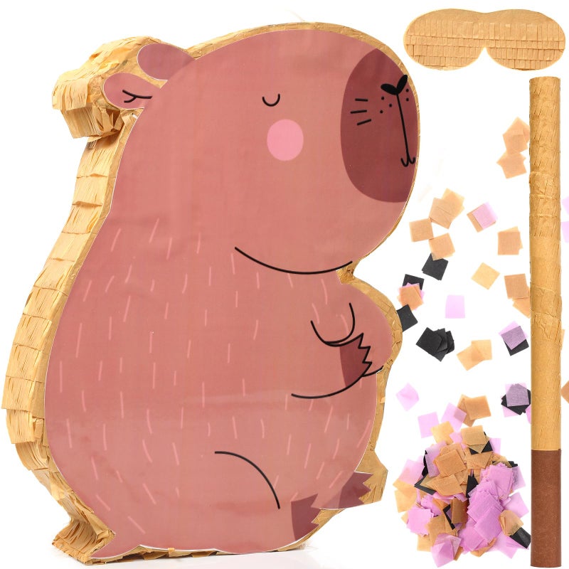 Sonwyoung Capybara PiÃ±ata for Kids Birthday Party 15.7 x 10 x 2.8 Inches Animal PiÃ±ata with Bat Blindfold and Confetti for Baby Shower Photo Props Cinco De Mayo Fiesta Decoration - Image 1