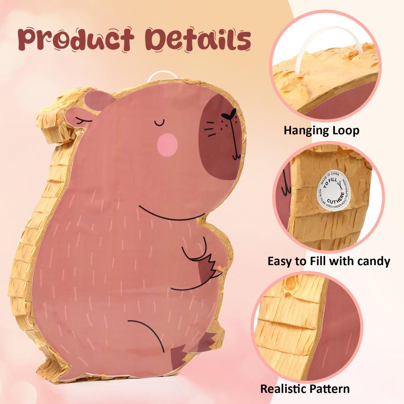 Sonwyoung Capybara PiÃ±ata for Kids Birthday Party 15.7 x 10 x 2.8 Inches Animal PiÃ±ata with Bat Blindfold and Confetti for Baby Shower Photo Props Cinco De Mayo Fiesta Decoration - Image 3