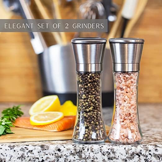 Takositio Takositio Pepper Crusher for Kitchen Set of 2 Salt and Pepper Grinder Pack of 2 Salt or Pepper Shakers Black Pepper Crusher Grinder Adjustable Ceramic Spice Grinder - Image 2