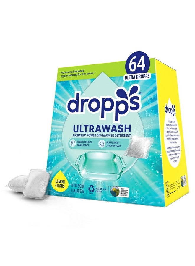 Dropps UltraWash Dishwasher Pods, Lemon Citrus (64 Count) - Biobased Power Deep Clean Dishwasher Detergent Tablets for Sparkling Shiny Dishes - No Rinse Aid or Pre-Wash Needed -Dishwashing Pods - Image 1